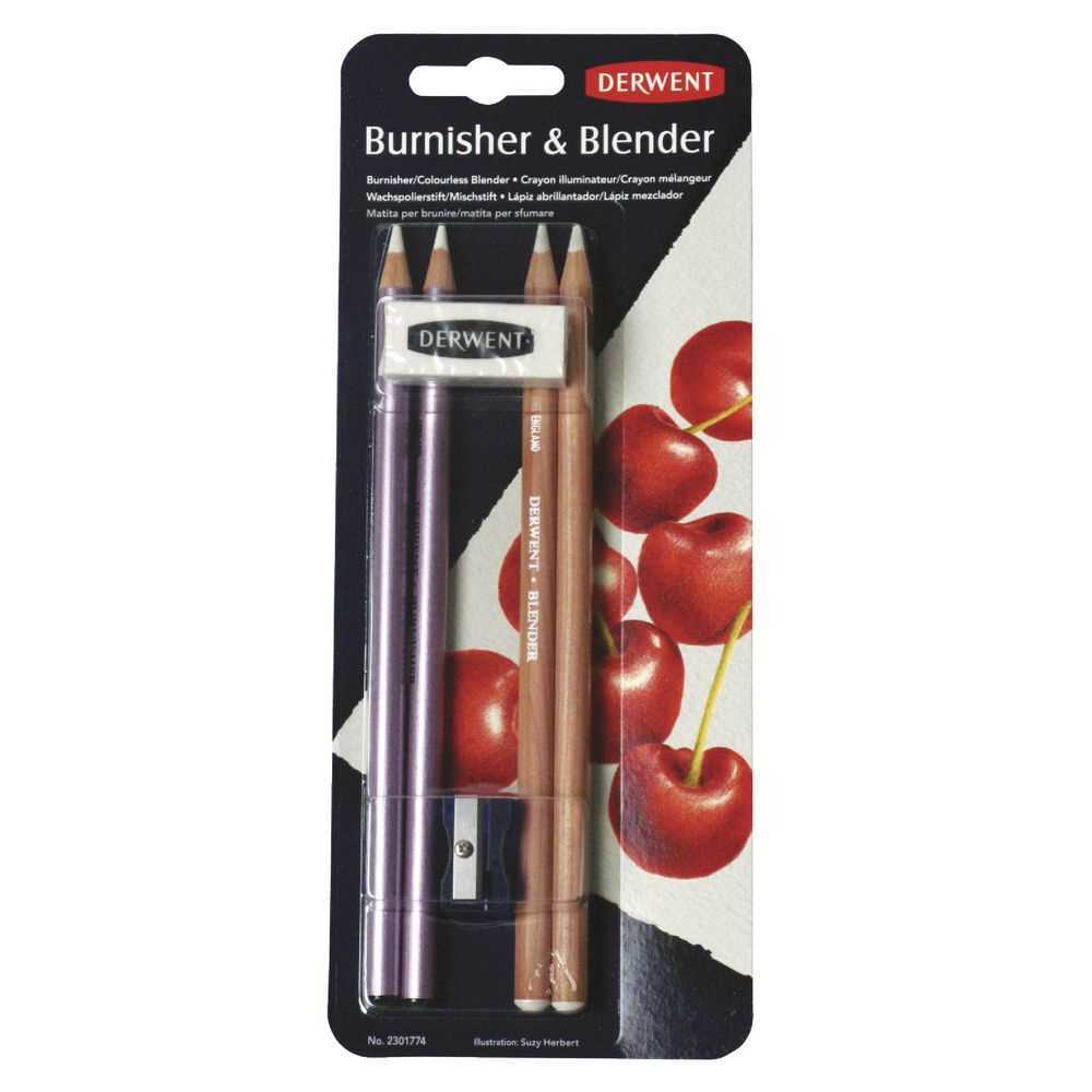Derwent Burnishing and Blending Pencils Blister Pkt Contains 2 Each of Pencils + Sharpener & Eraser
