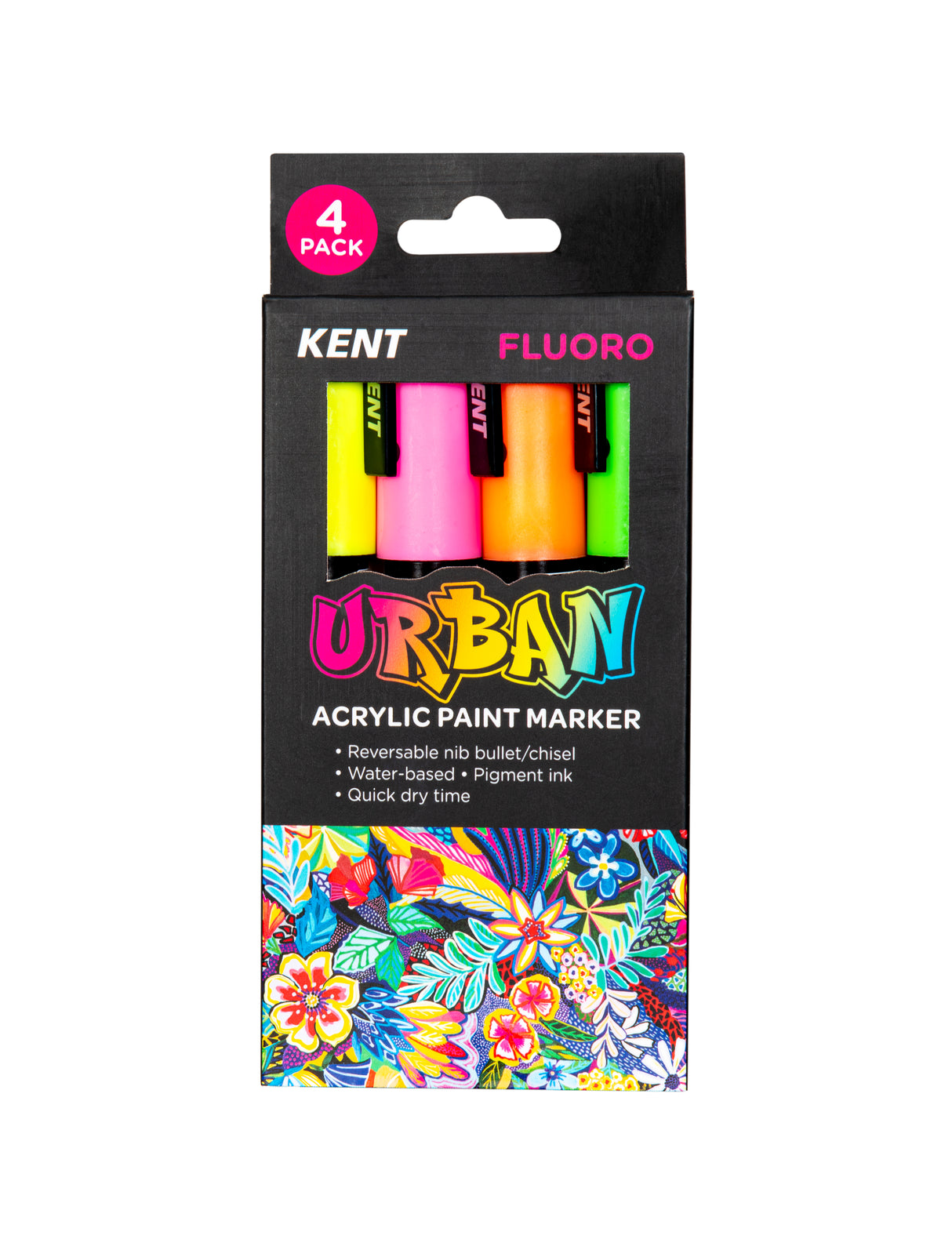 Kent Urban Acrylic Paint Markers – Medium Nib 6mm Fluoro Pack 4