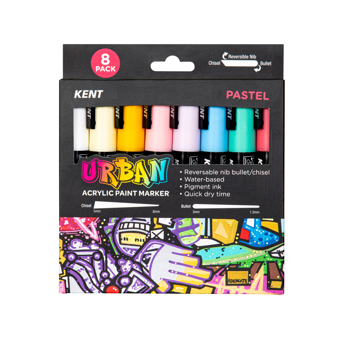 Kent Urban Acrylic Paint Markers – Medium Nib 6mm Pastel Pack 8