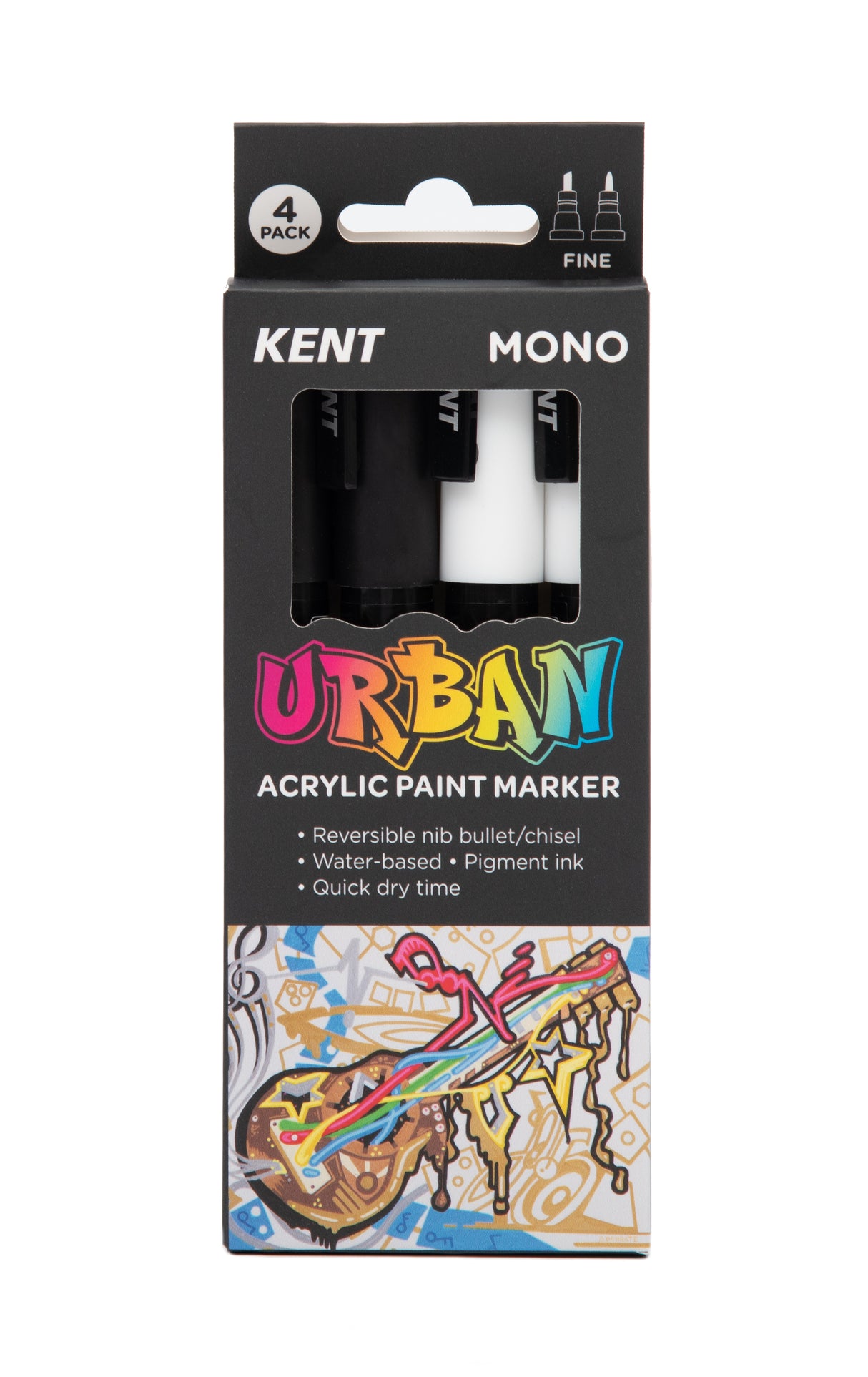 Kent Urban Acrylic Paint Markers – Medium Nib 6mm Mono Pack 4