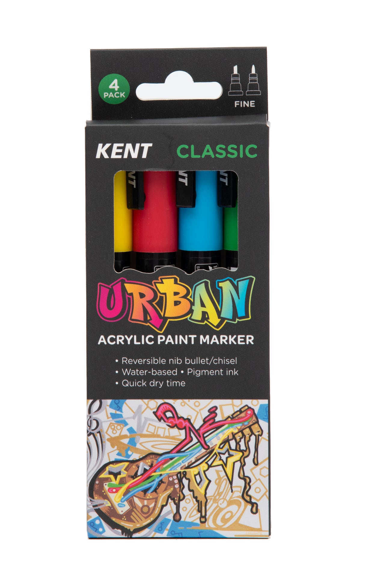 Kent Urban Acrylic Paint Markers – Fine Nib 3mm Classic Pack 4