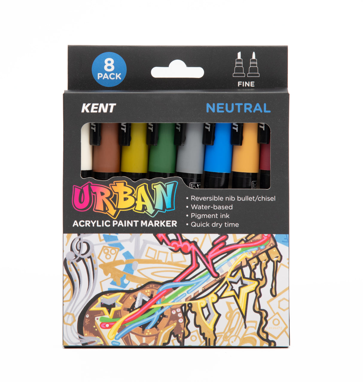 Kent Urban Acrylic Paint Markers – Medium Nib 6mm Neutral Pack 8
