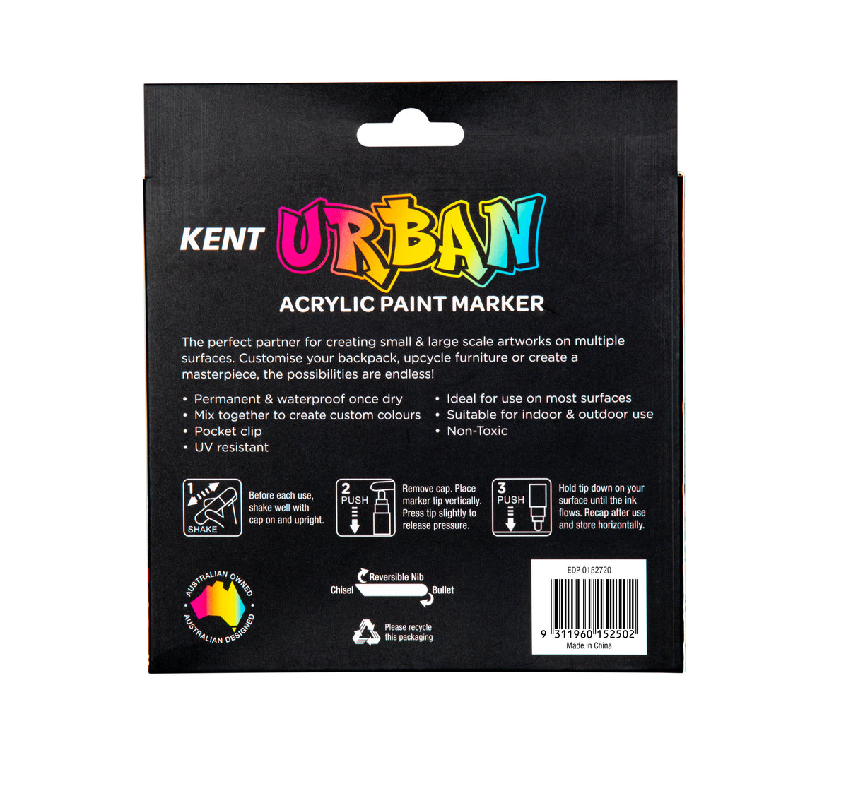 Kent Urban Acrylic Paint Markers – Fine Nib 3mm Metallic Pack 8