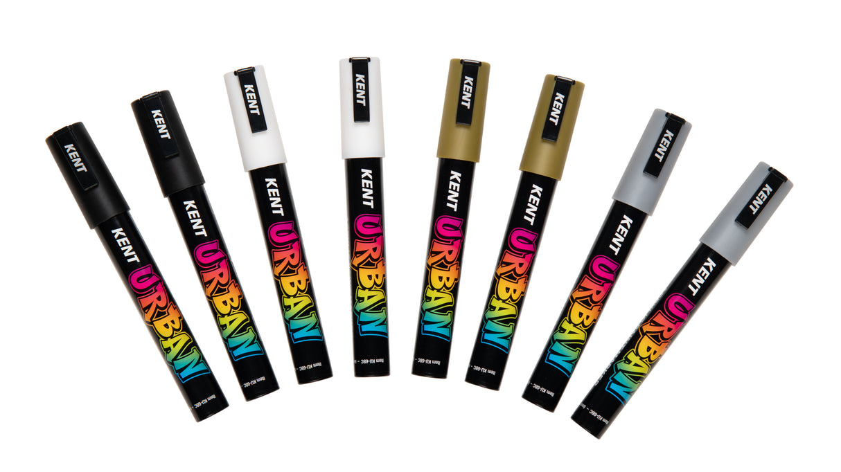 Kent Urban Acrylic Paint Markers – Fine Nib 3mm Icon Pack 8