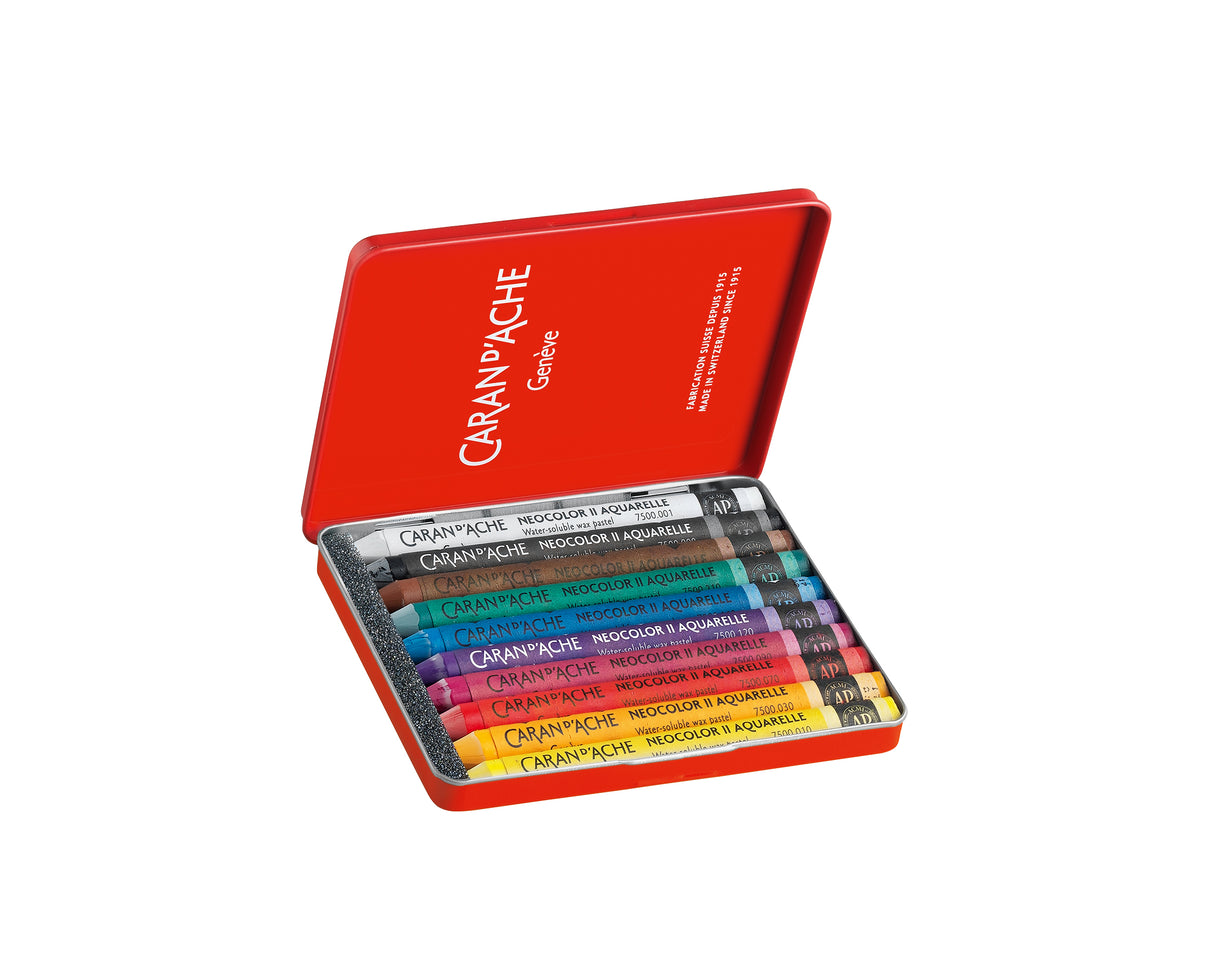 Caran d'Ache Neocolor II Water-Soluble Wax Pastel Tin 10