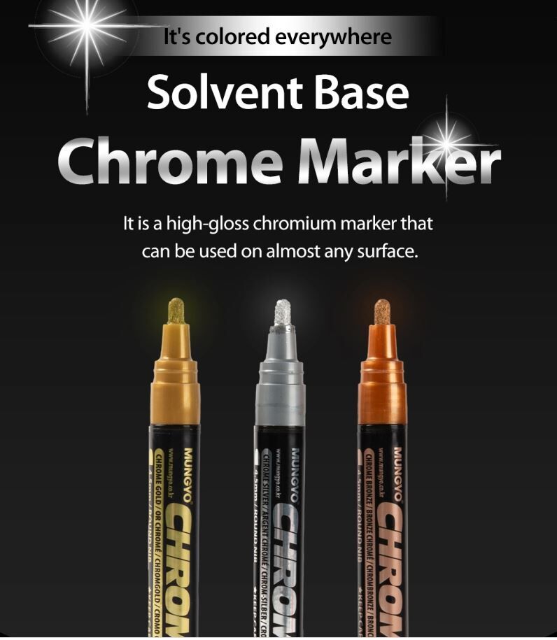 Mungyo Chrome Mirror Effect Marker 4.5mm - Set of 3 (Bronze,Silver,Gold)