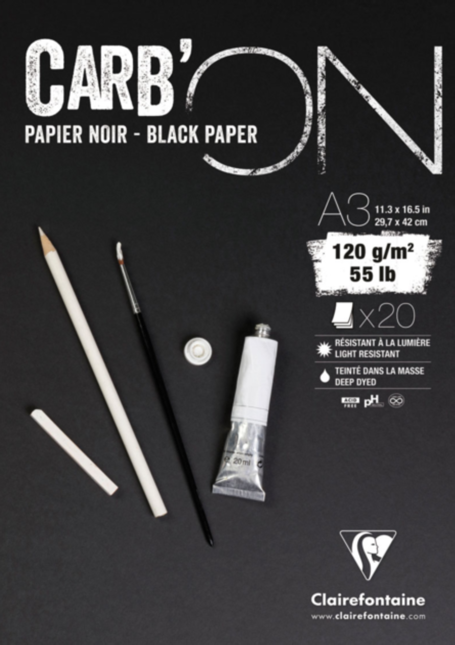 Clairefontaine CARB'ON GLUED PAD Black Paper 120gsm A5 A4 A3, 20 sheets