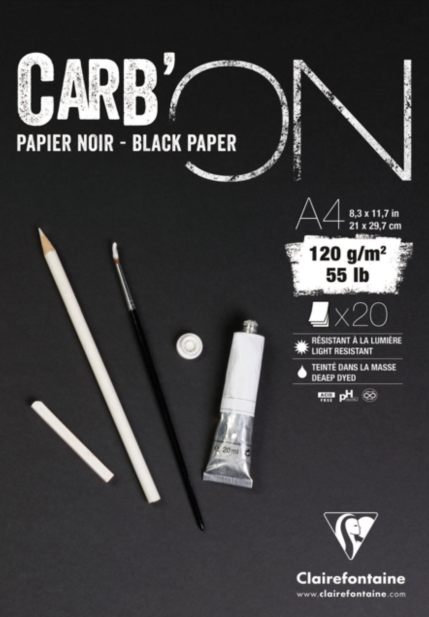 Clairefontaine CARB'ON GLUED PAD Black Paper 120gsm A5 A4 A3, 20 sheets