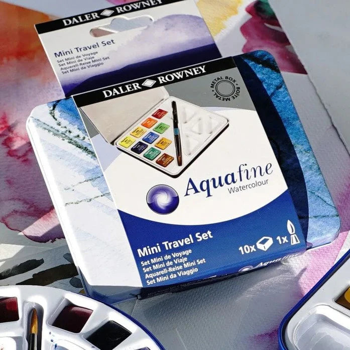 Daler Rowney Aquafine Mini Travel Tin 10 Half Pans + Brush