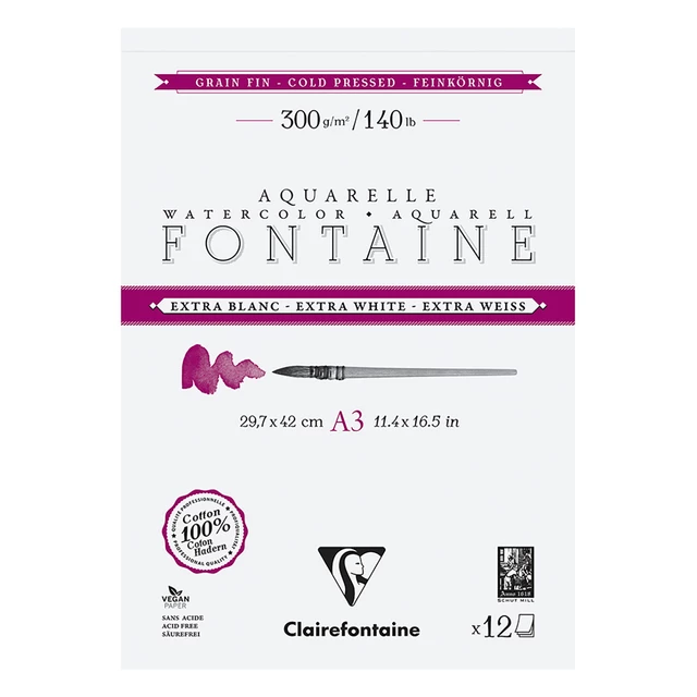 Clairefontaine Extra White Watercolour Pad 300gsm Cold Press