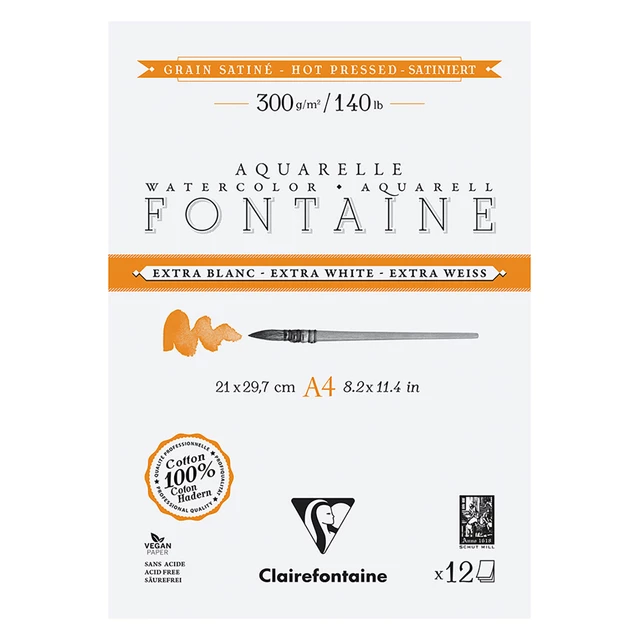 Clairefontaine Extra White Watercolour Pad 300gsm Hot Press