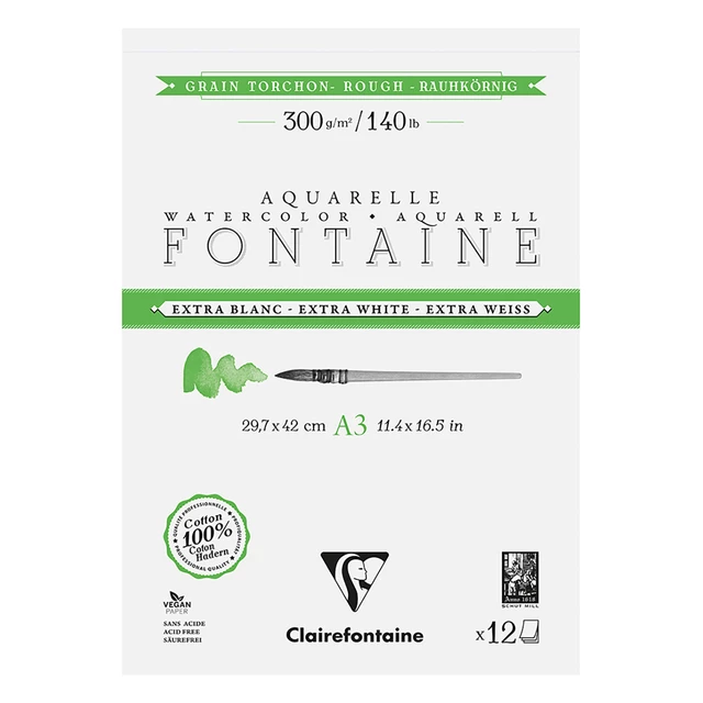 Clairefontaine Extra White Watercolour Pad 300gsm Rough Grain