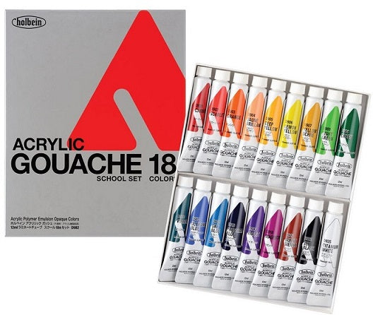 Holbein Acrylic Gouache Set 18 x 12ml Tubes D982