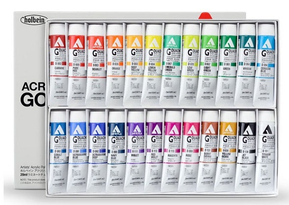 Holbein Acrylic Gouache Set 24 x 20ml Tubes D416
