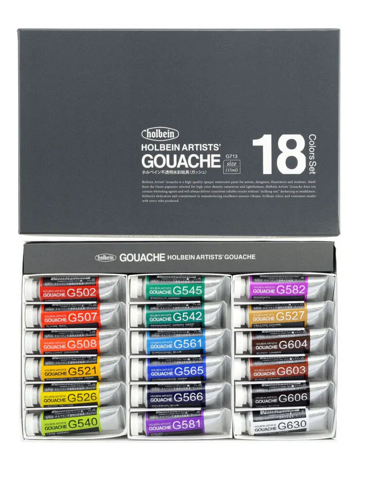 Holbein Artists' Designer Gouache Set 18 x 15ml Tubes G713