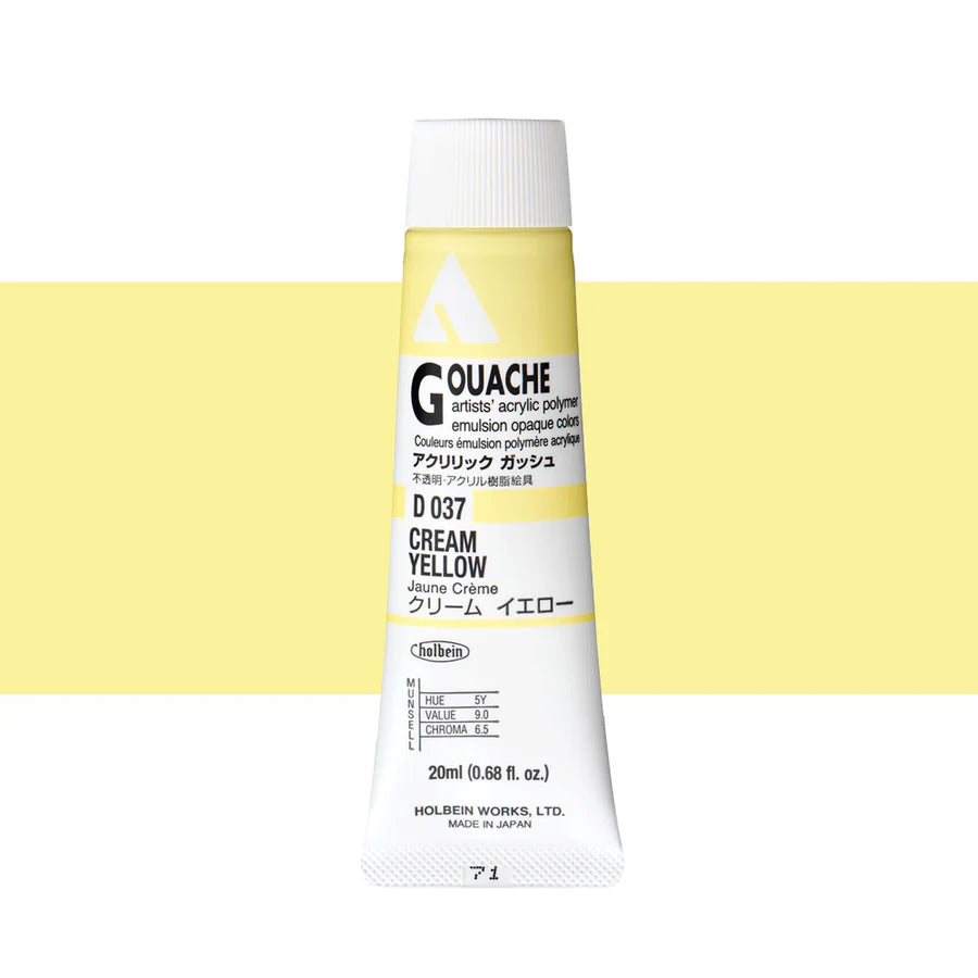 Holbein Acrylic Gouache 20ml Tubes - Colour - Cream Yellow (D037) - A