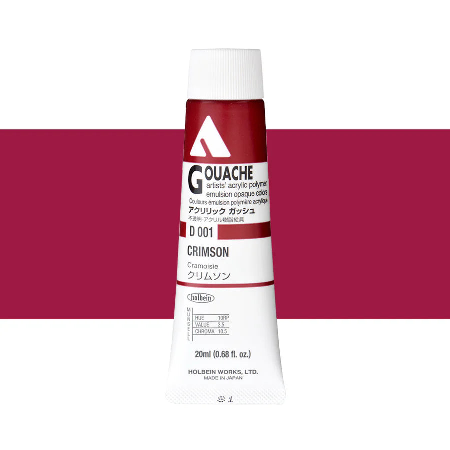 Holbein Acrylic Gouache 20ml Tubes - Colour - Crimson (D001) - A
