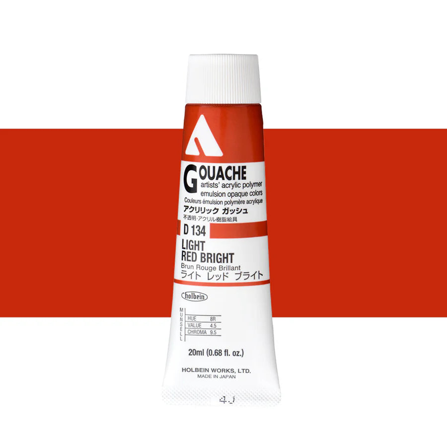 Holbein Acrylic Gouache 20ml Tubes - Colour - Light Red Bright (D134) - A