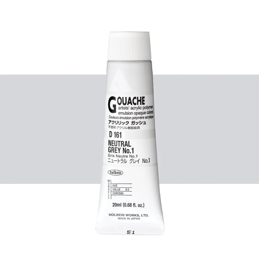 Holbein Acrylic Gouache 20ml Tubes - Colour - Neutral Grey 1 (D161) - A