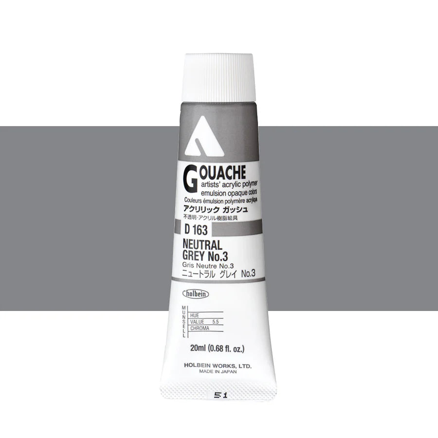 Holbein Acrylic Gouache 20ml Tubes - Colour - Neutral Grey 3 (D163) - A