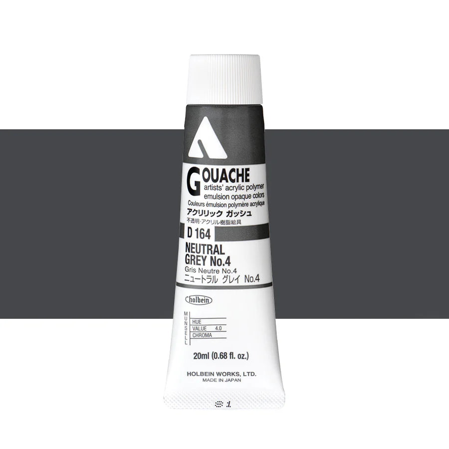 Holbein Acrylic Gouache 20ml Tubes - Colour - Neutral Grey 4 (D164) - A
