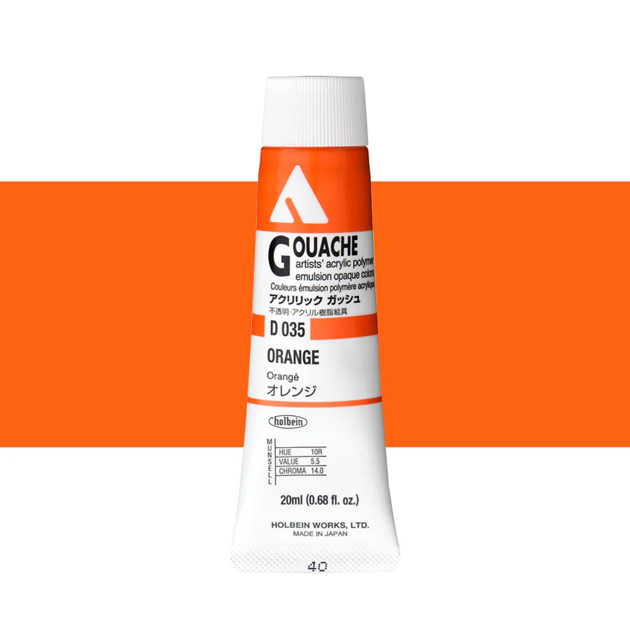 Holbein Acrylic Gouache 20ml Tubes - Colour - Orange (D035) - A