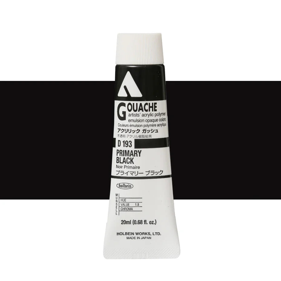 Holbein Acrylic Gouache 20ml Tubes - Colour - Primary Black (D193) - A