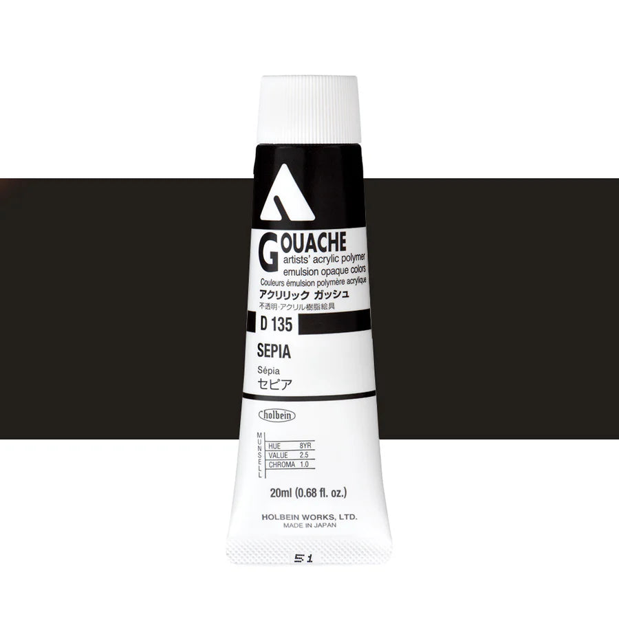 Holbein Acrylic Gouache 20ml Tubes - Colour - Sepia (D135) - A