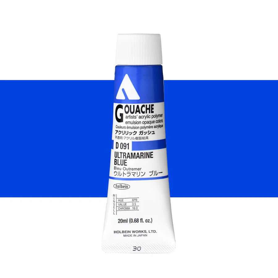 Holbein Acrylic Gouache 20ml Tubes - Colour - Ultramarine Blue (D091) - A