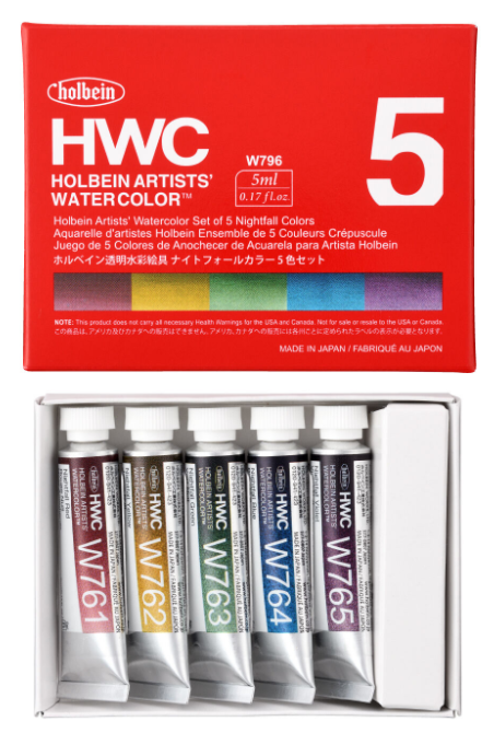 Holbein Nightfall Watercolour Set of 5 x 5ml Tubes - W796