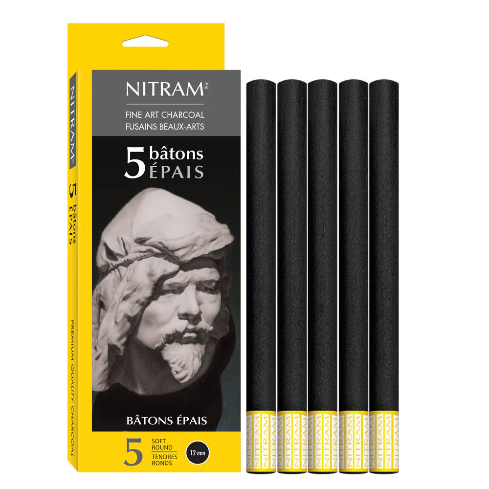 Nitram Bâtons Épais Charcoal Soft 12mm Pkt 5