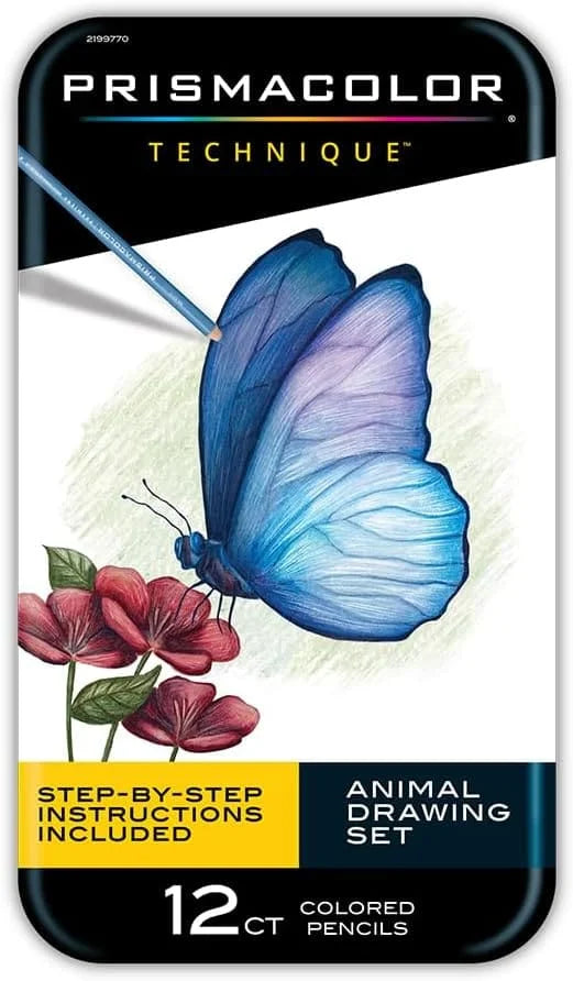 Prismacolor Premier Coloured Pencils Tin Set 12 "Techniques Animal Drawing Set"