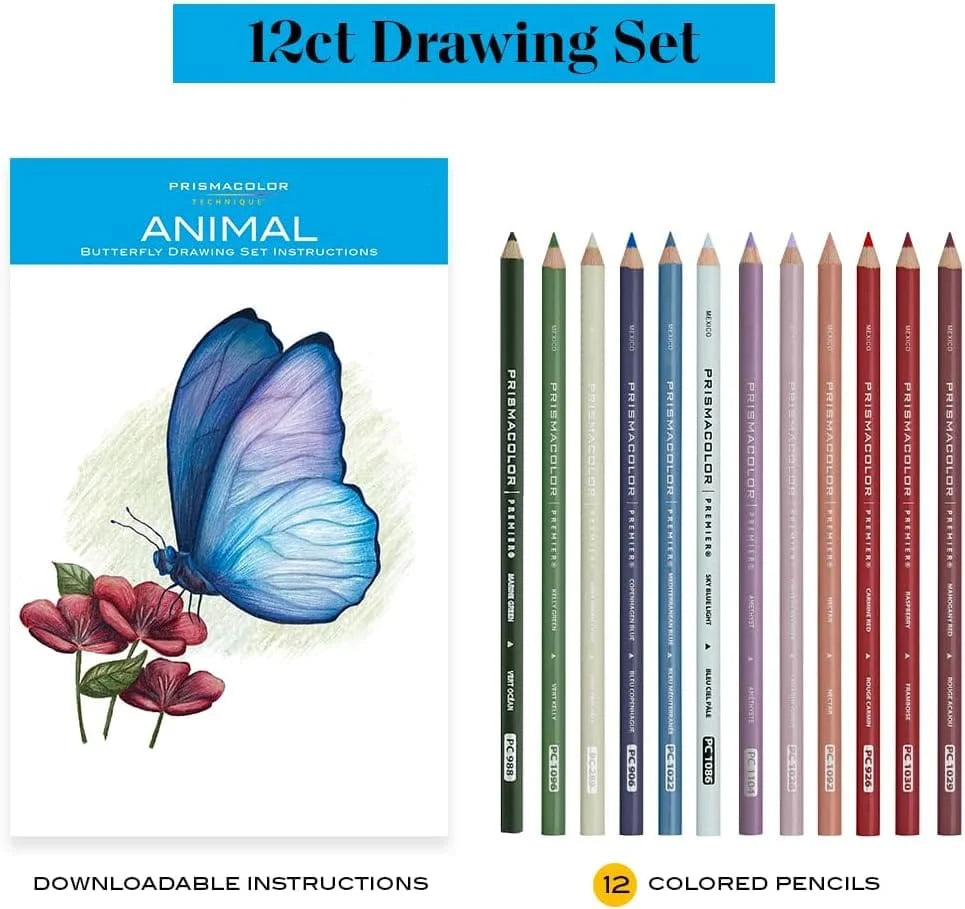 Prismacolor Premier Coloured Pencils Tin Set 12 "Techniques Animal Drawing Set"
