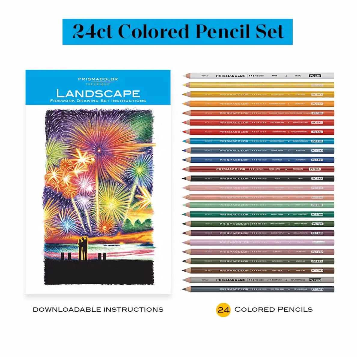 Prismacolor Premier Coloured Pencils Tin Set 24 "Techniques Fireworks Drawing Set"