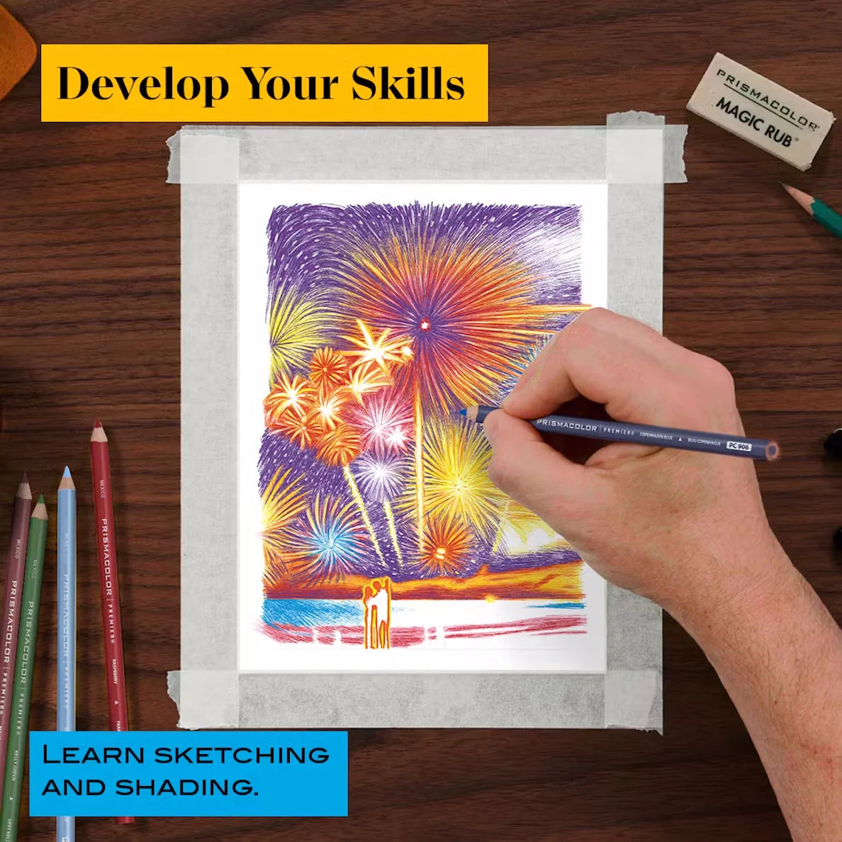 Prismacolor Premier Coloured Pencils Tin Set 24 "Techniques Fireworks Drawing Set"