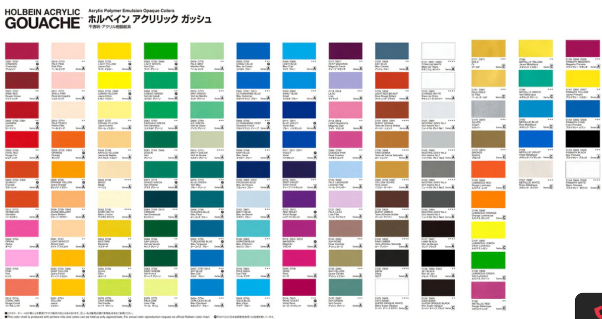 Holbein Acrylic Gouache Set 109 x 20ml Tubes D436