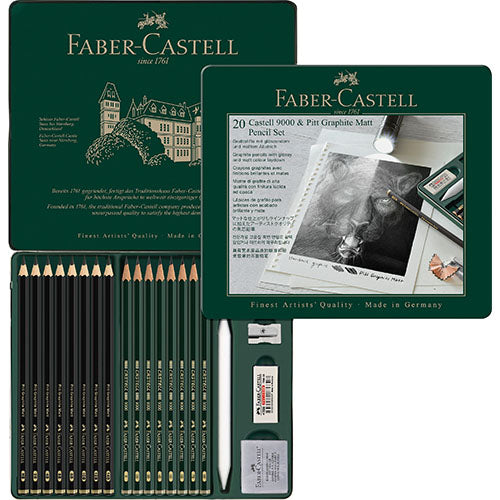Set Pitt Graphite Matt & Castell 9000 - Tin of 20