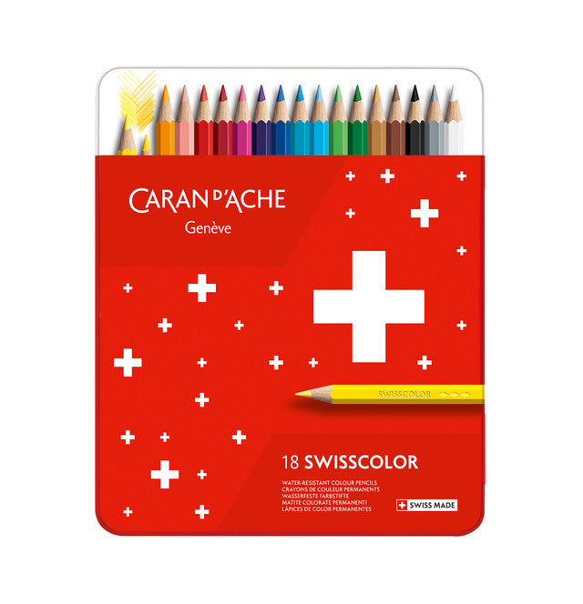 Caran d'Ache Swisscolor Permanent Colour Pencils Metal Box 18 Colours