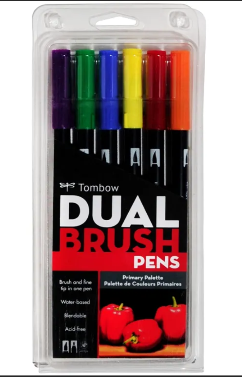 Tombow Dual Brush Pen Set Primary Palette 6 piece