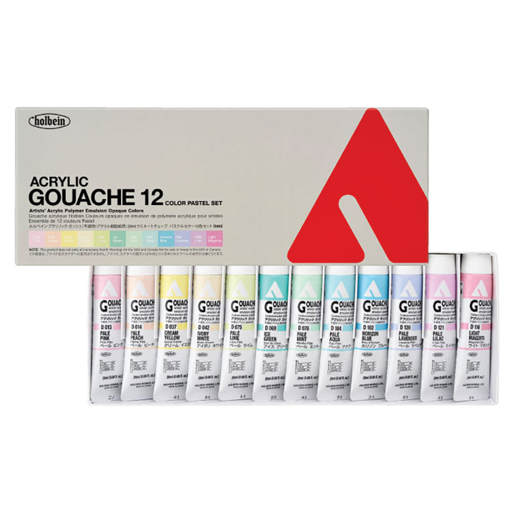 Holbein Acrylic Gouache Set Pastels 12 x 20ml Tubes D442