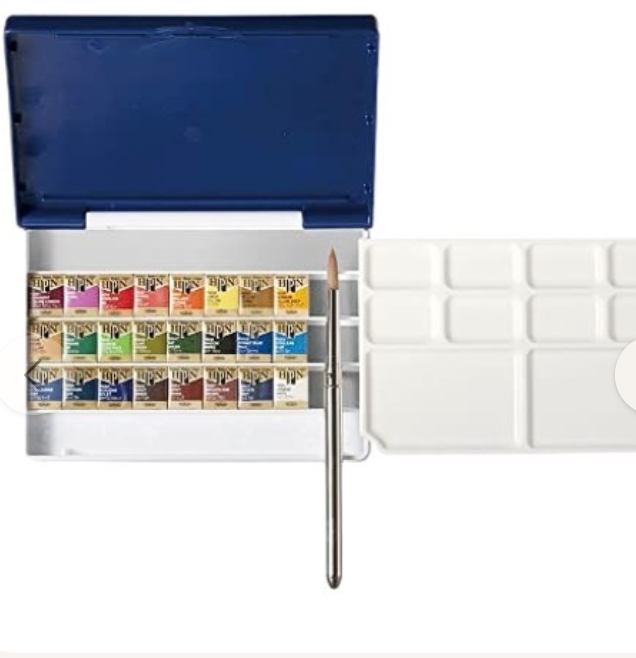Holbein Artists' Watercolour Palm Box Plus – 18 Half Pan Set with Brush