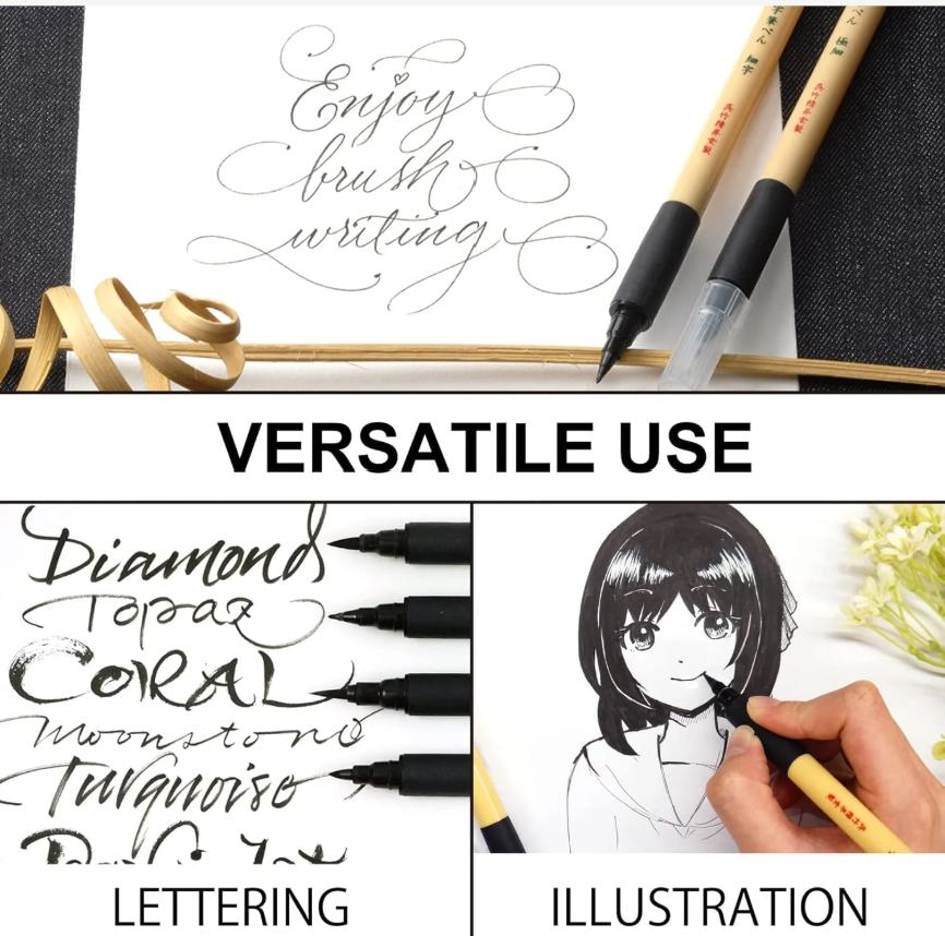 Kuretake Bimoji Fude Pen Assorted Set - Black