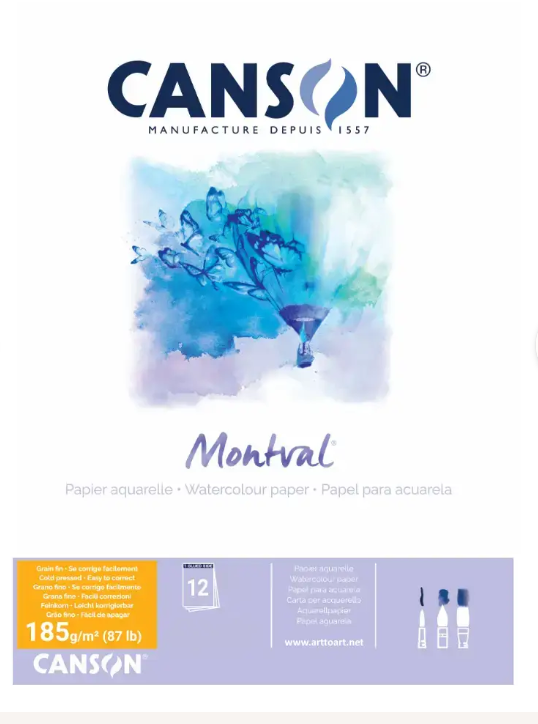 Canson Montval Watercolour Pad 185gsm A4 Cold Pressed 12 Sheet