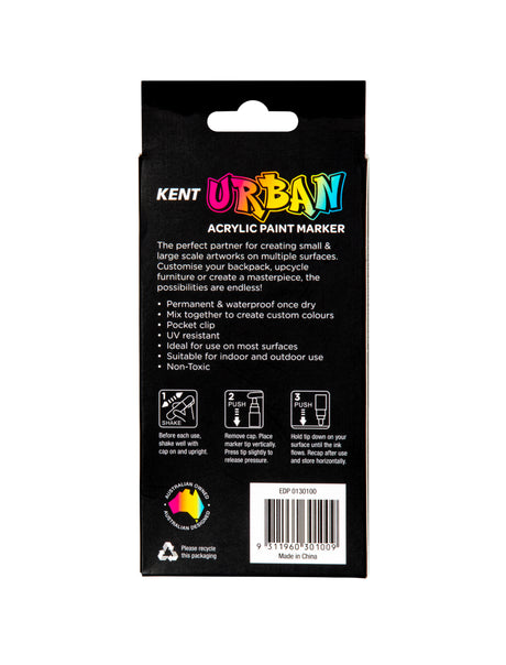 Kent Urban Acrylic Paint Markers – Medium Nib 6mm Fluoro Pack 4