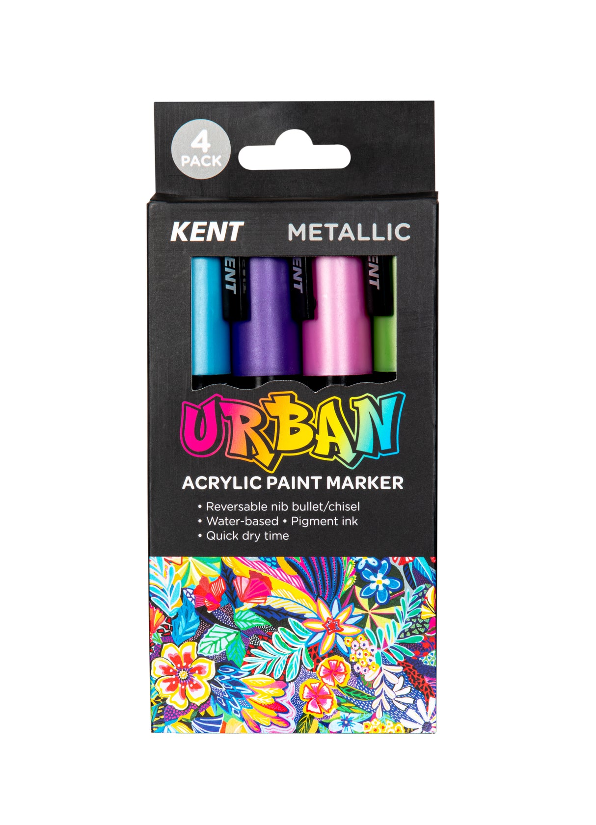Kent Urban Acrylic Paint Markers – Medium Nib 6mm Metallic Pack 4