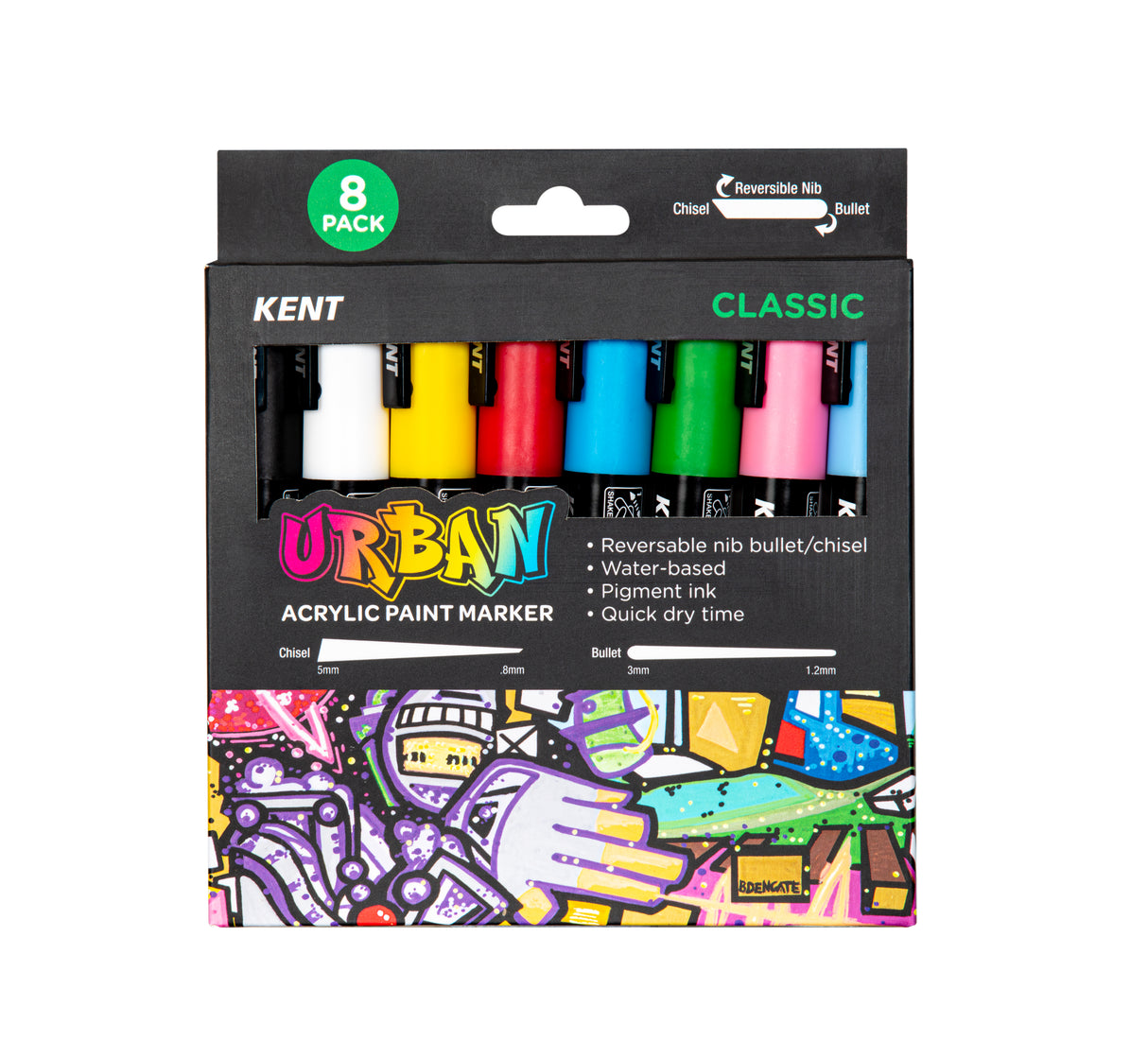 Kent Urban Acrylic Paint Markers – Medium Nib 6mm Classic Pack 8