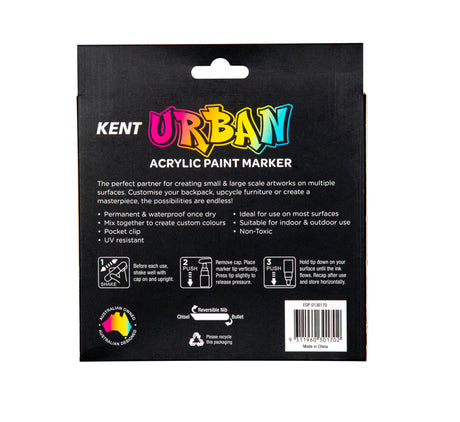 Kent Urban Acrylic Paint Markers – Medium Nib 6mm Icon Pack 8