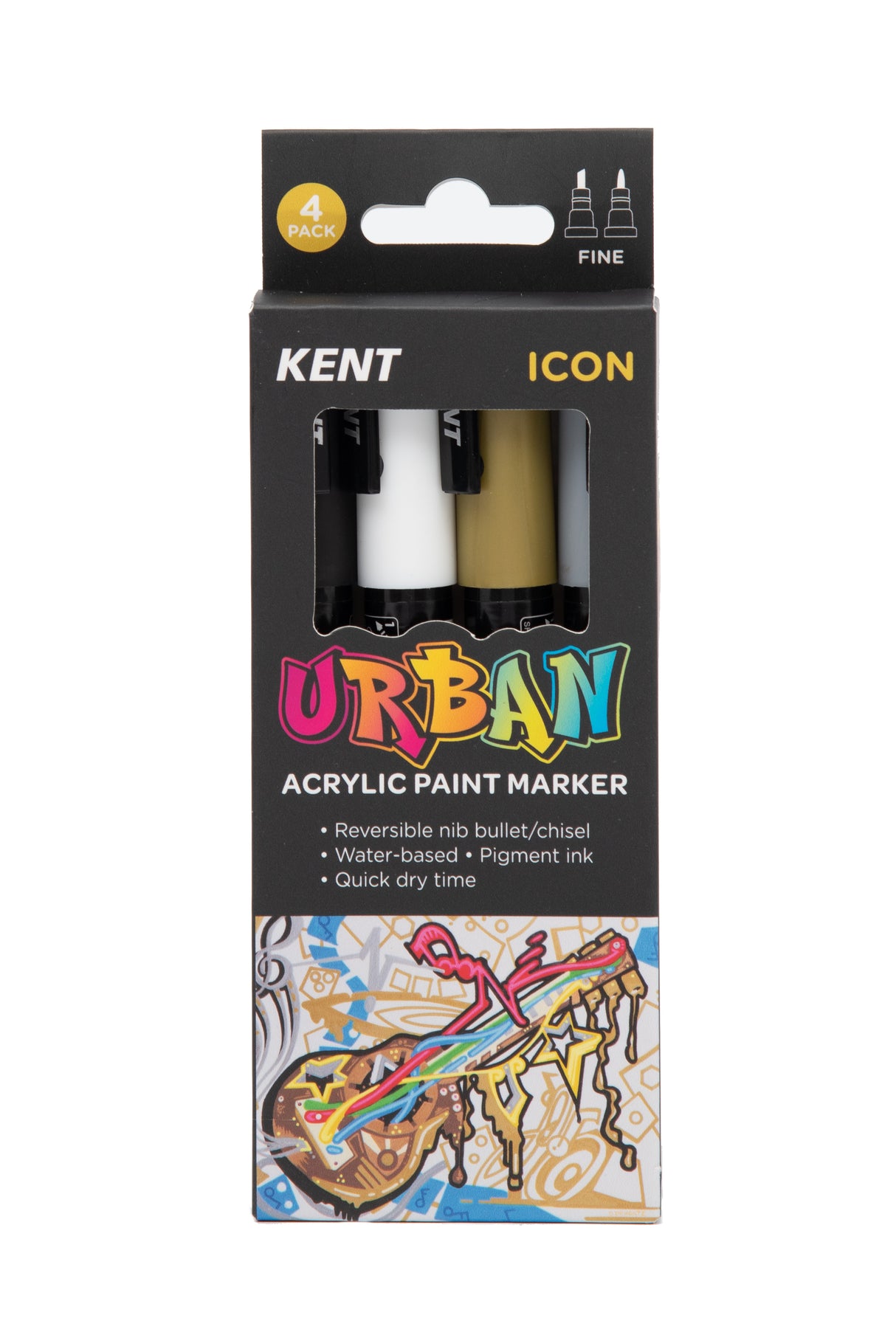 Kent Urban Acrylic Paint Markers – Fine Nib 3mm Icon Pack 4