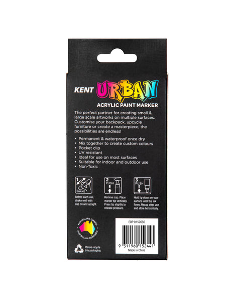 Kent Urban Acrylic Paint Markers – Fine Nib 3mm Icon Pack 4