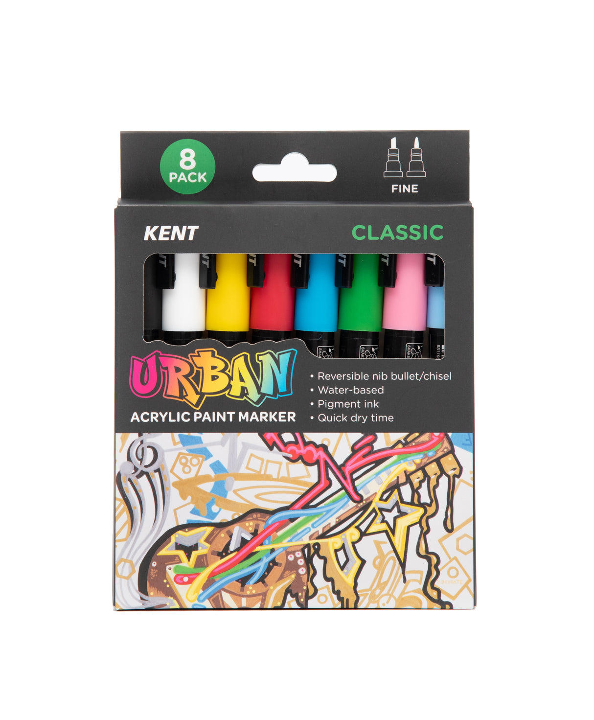 Kent Urban Acrylic Paint Markers – Fine Nib 3mm Classic Pack 8